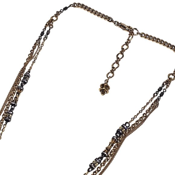 Layered Gold-Tone Necklace Ornate Cross Pendant‎ Beaded Accents 18" - Picture 8 of 11